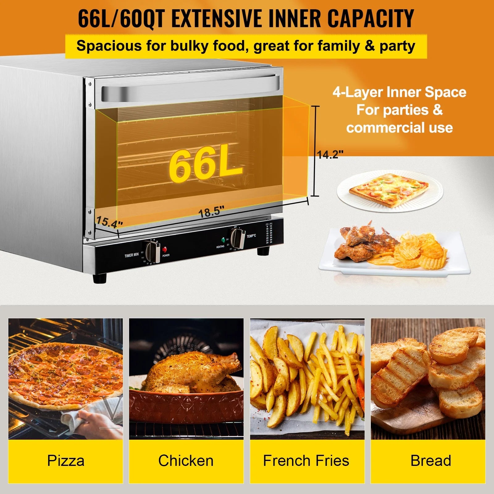 Commercial Convection Oven, 66L, 1800W, 4-Tier N262581