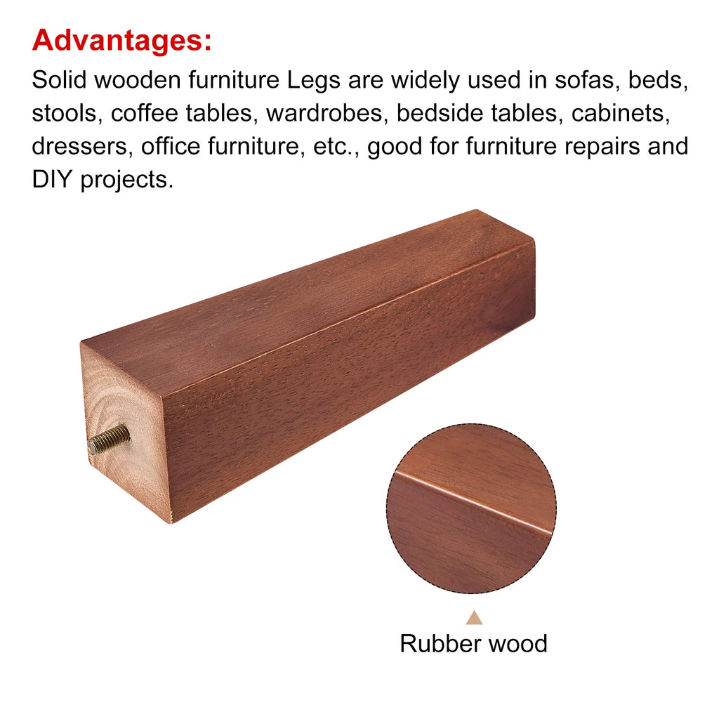 8 Inch Set of 4 Square Solid Wood Couch Legs, Brown E128