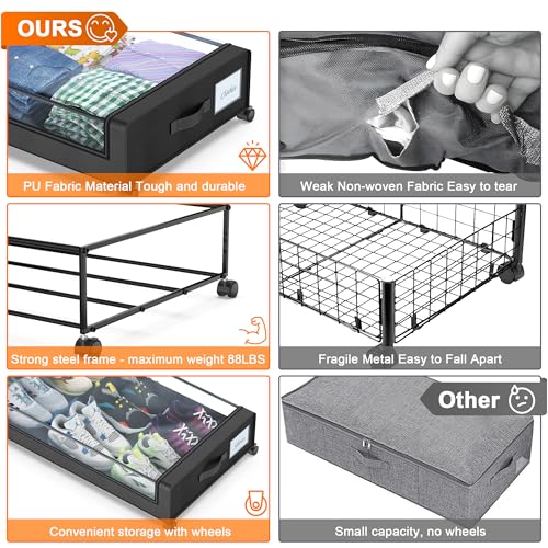 Black 2-Pack 60L Under Bed Storage Containers with Wheels and Clear Lids J294324