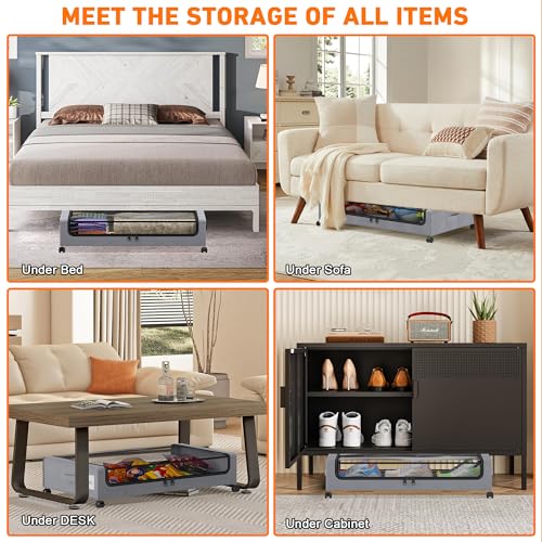 Black 2-Pack 60L Under Bed Storage Containers with Wheels and Clear Lids J294324