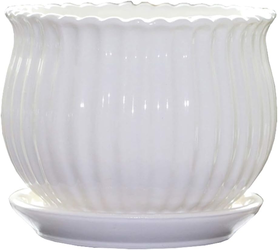 Ceramic Flower Plant Pots with Saucer, Set of 3 in Different Sizes N151755