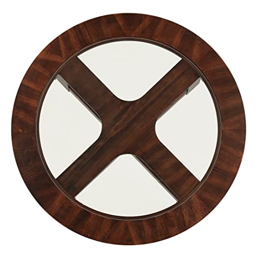Solid Wood Glass Top Round Coffee Table with 4 Stools F678606