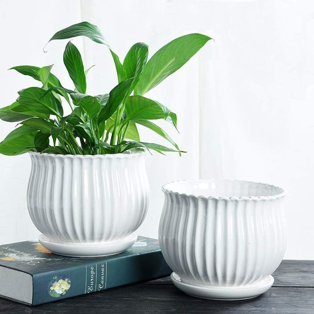 Ceramic Flower Plant Pots with Saucer, Set of 3 in Different Sizes N151755