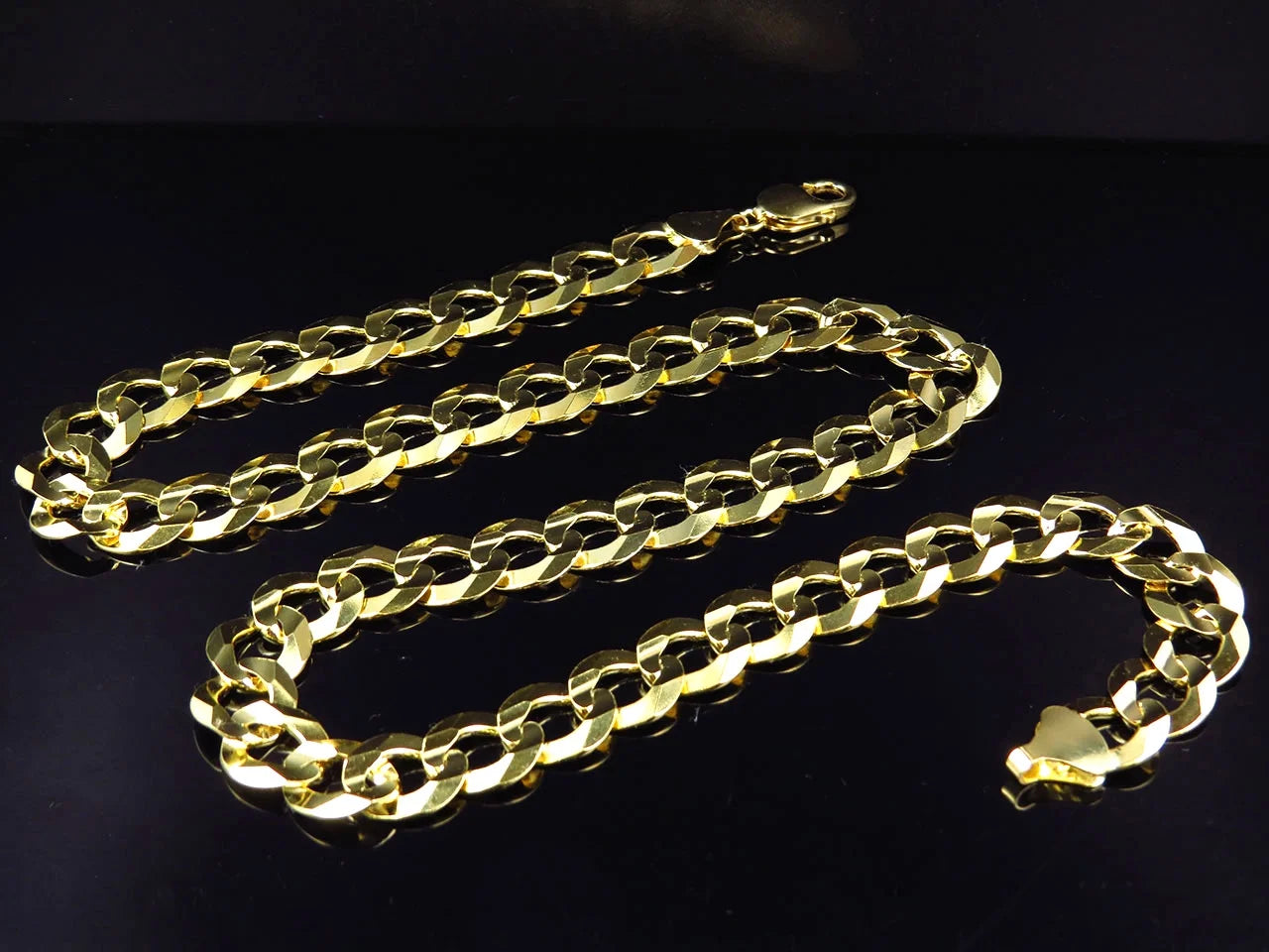 10K Yellow Gold Curb Link Chain Necklace 20-30" 13MM O795