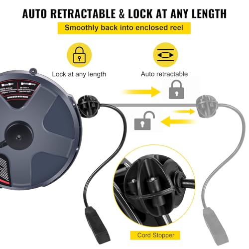 50 FT 14AWG/3C SJTOW Power Cord Reel with Lighted Triple Tap Outlet B650804
