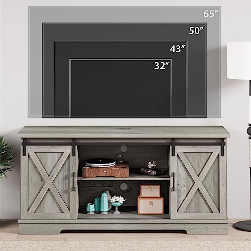 White TV Stand with Storage and Sliding Barn Doors F359