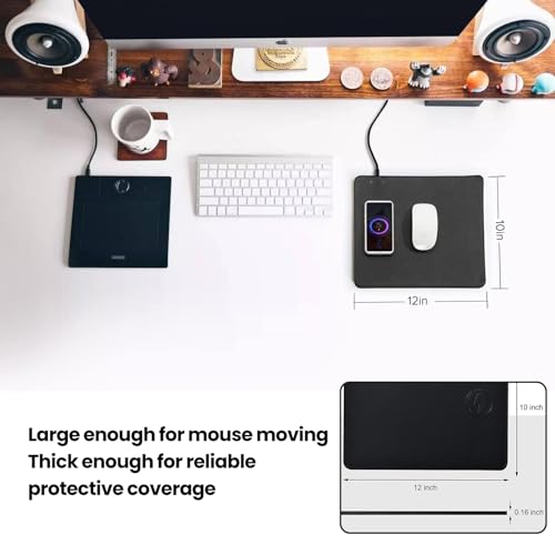 Black Leather Waterproof Large Desk Mat with Wireless Charger J3918
