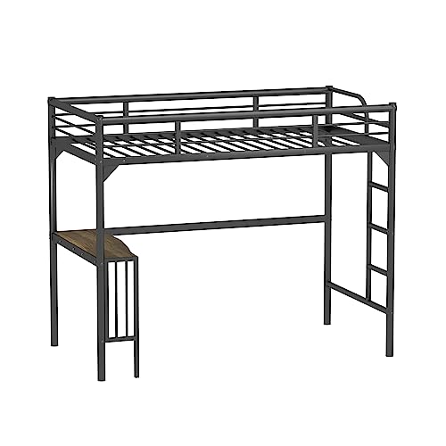Black Metal Loft Bed Twin Size with Desk and Ladder D909881