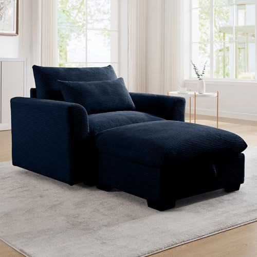 Oversized Corduroy Accent Chair with Storage Ottoman A426670