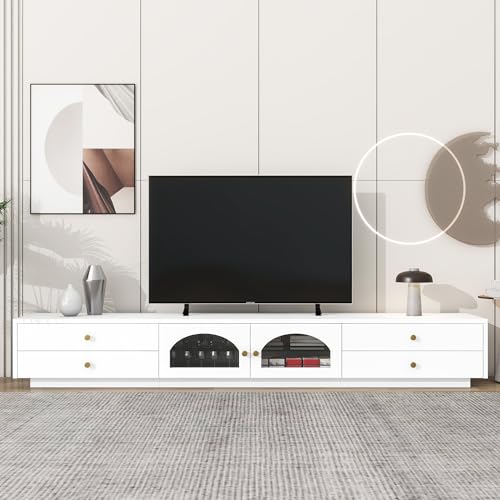 Black TV Stand with Open Storage Shelf and Drawers X5043