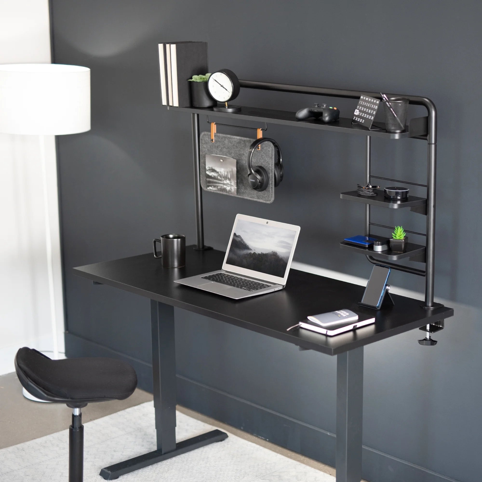 Clamp-on Desktop Shelving System with Magnetic Memo Board D126