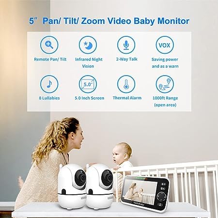 5'' Screen Video Baby Monitor with 30-Hour Battery and Night Vision I4163