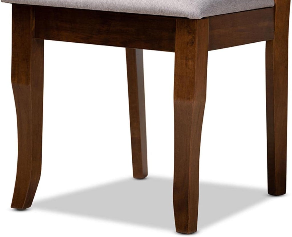 Grey Fabric Upholstered Walnut Brown Wood 4-Piece Dining Chair Set D948