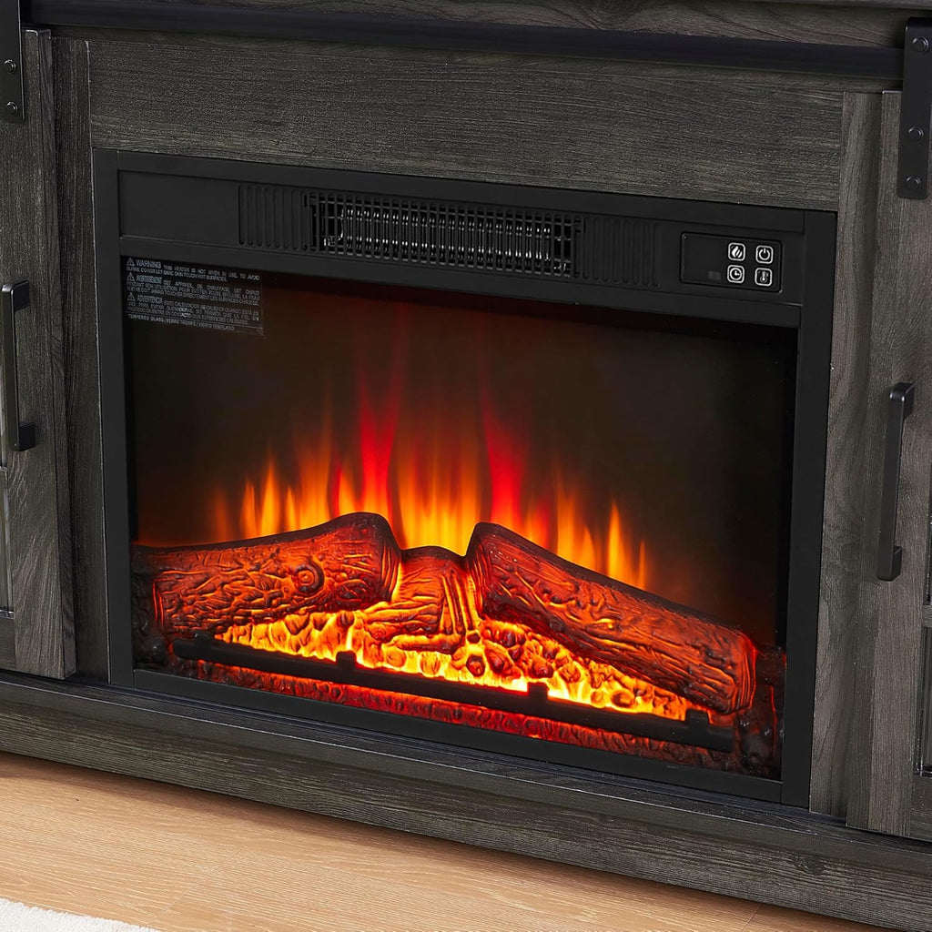 Charcoal Grey Fireplace TV Stand with Storage Drawers and Sliding Door J9751