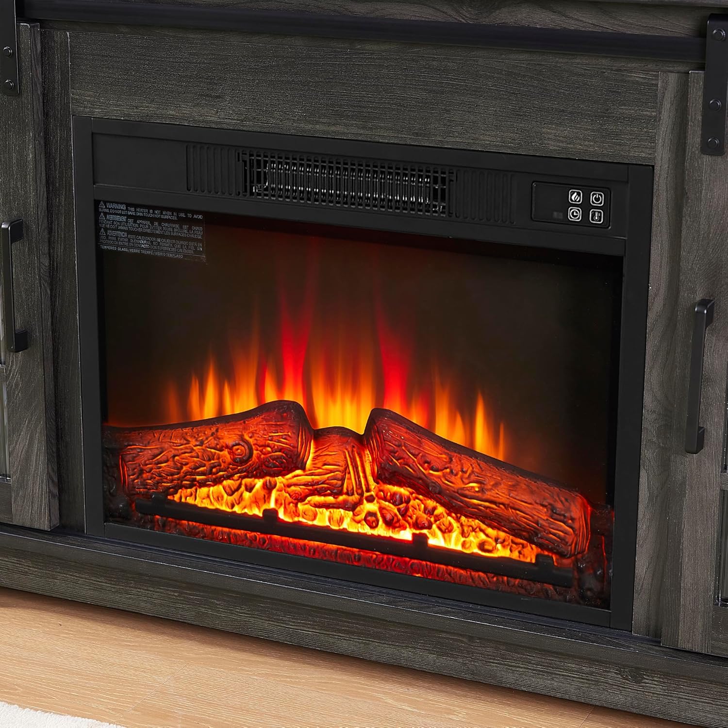 Charcoal Grey Fireplace TV Stand with Storage Drawers and Sliding Door J9751