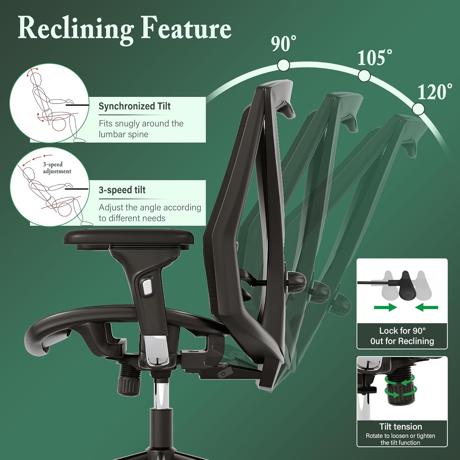 Executive Office Chair with Adjustable Lumbar Support and Swivel Mesh C602