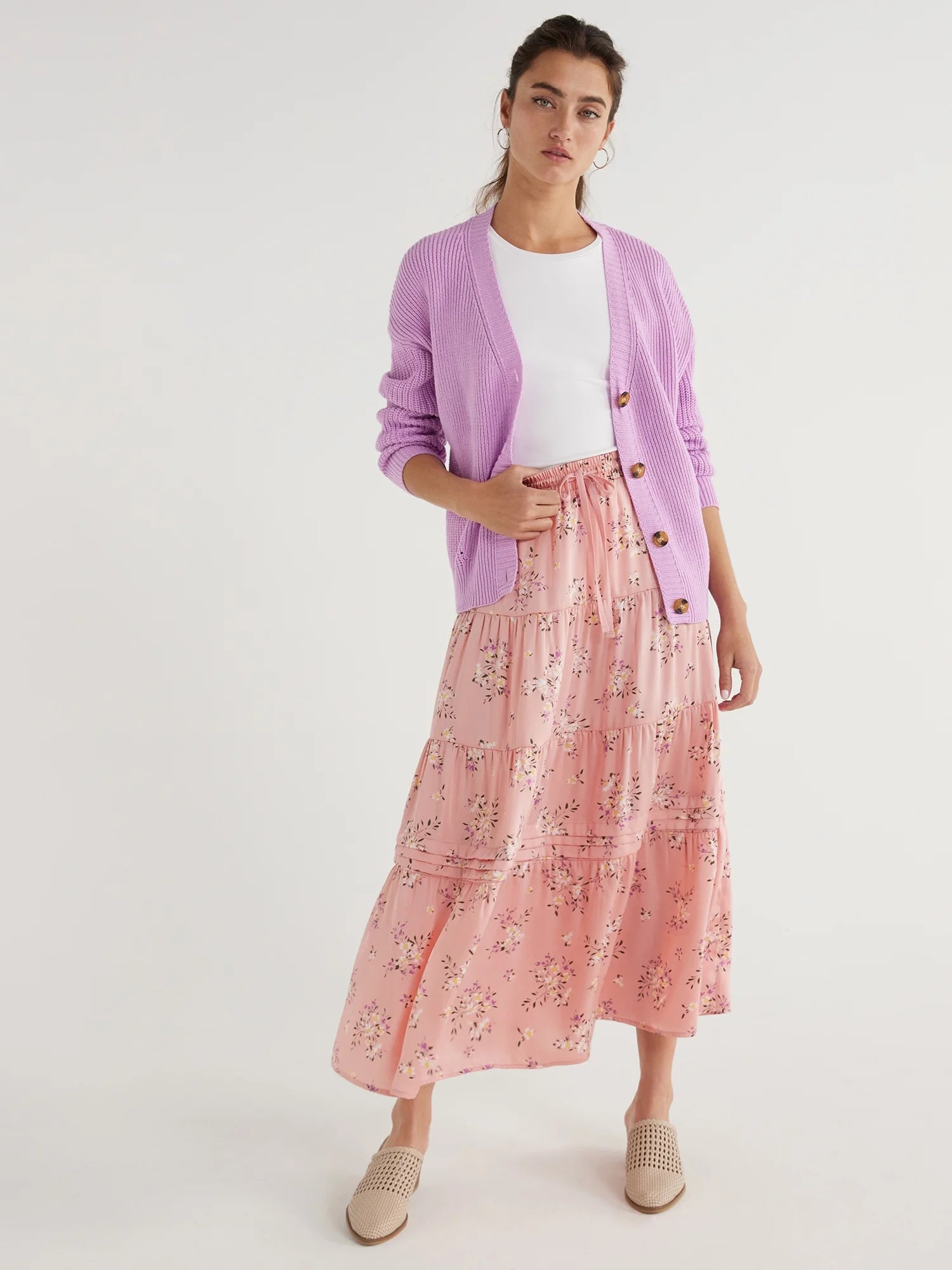 Women's Tiered Maxi Skirt with Elastic Waistband W4772