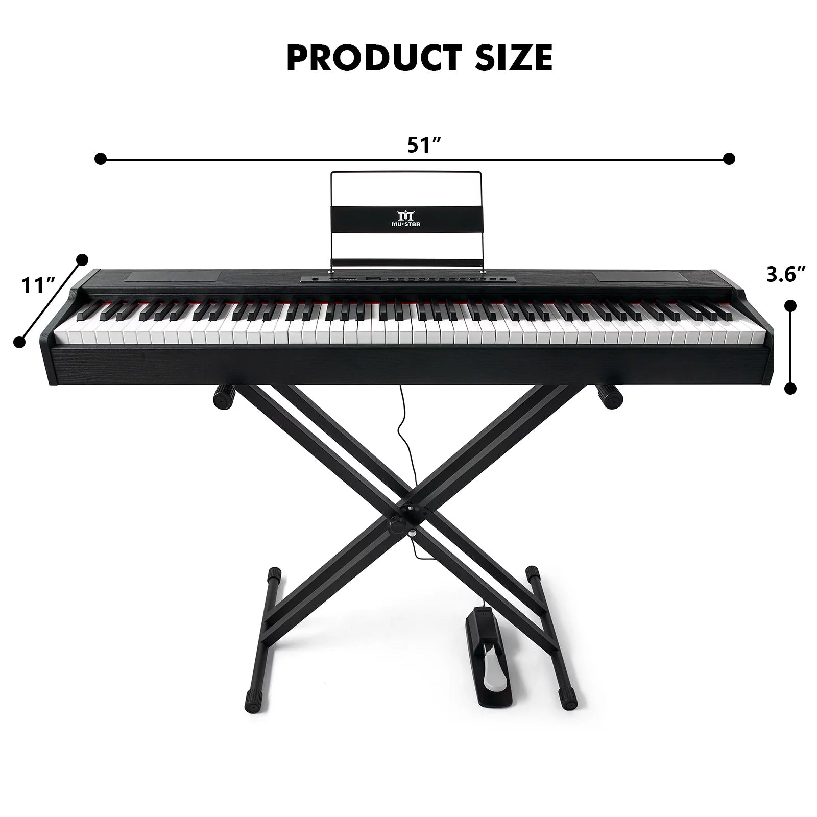 Black 88-Key Digital Piano Weighted Keyboard Hammer Action with Stand N854956