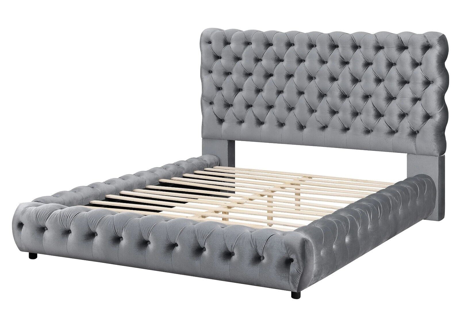 Gray Fabric Queen Size Bed and Nightstand Set C6418