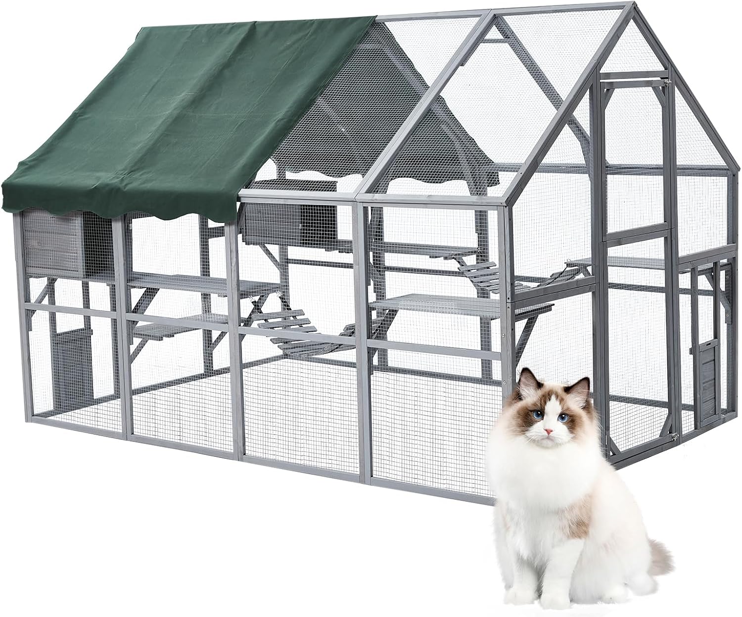 Large 3-Tier Outdoor Cat House with 2 Lockable Cat Doors and a Walk in Door Y44399