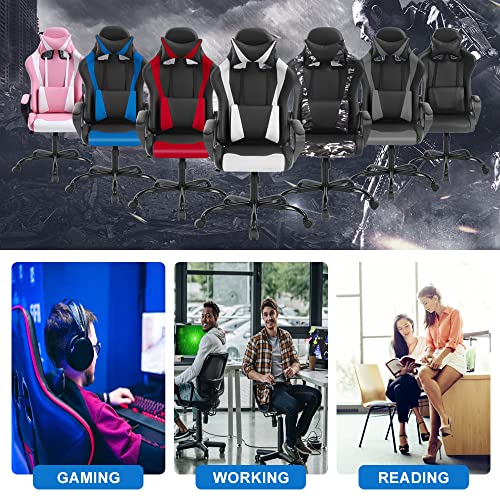 White Ergonomic PU Leather Gaming Chair with Lumbar Support Headrest D904