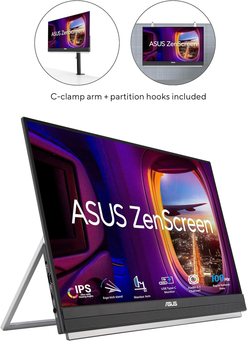 22” 1080P Portable Monitor Full HD IPS 100Hz USB-C F1135