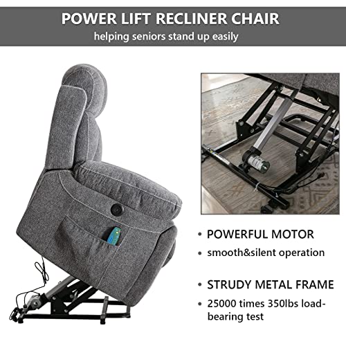 Light Gray Power Lift Recliner Chair with Massage and Heat N30221