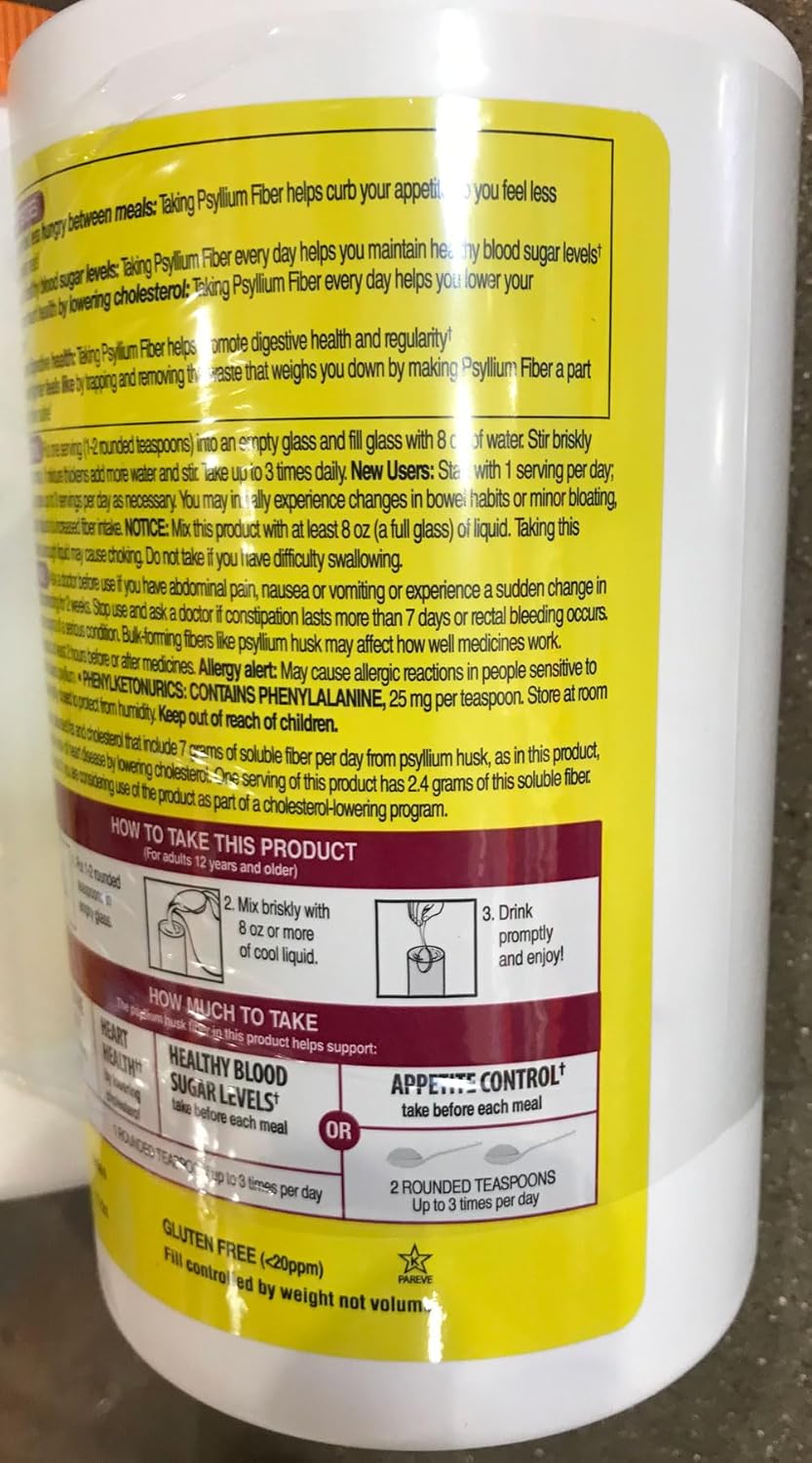 Sugar-Free Psyllium Fiber Supplement Powder, 360 Doses L658