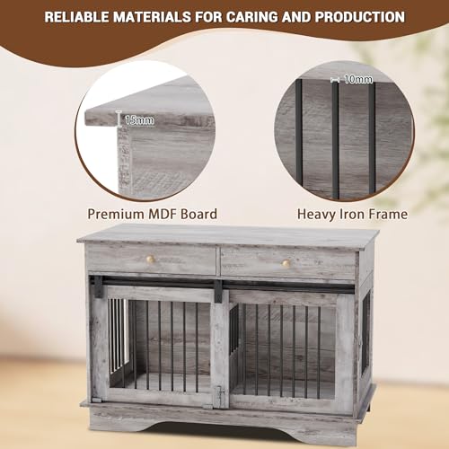 47" Grey Dog Crate Furniture with 2 Storage Draws B4927
