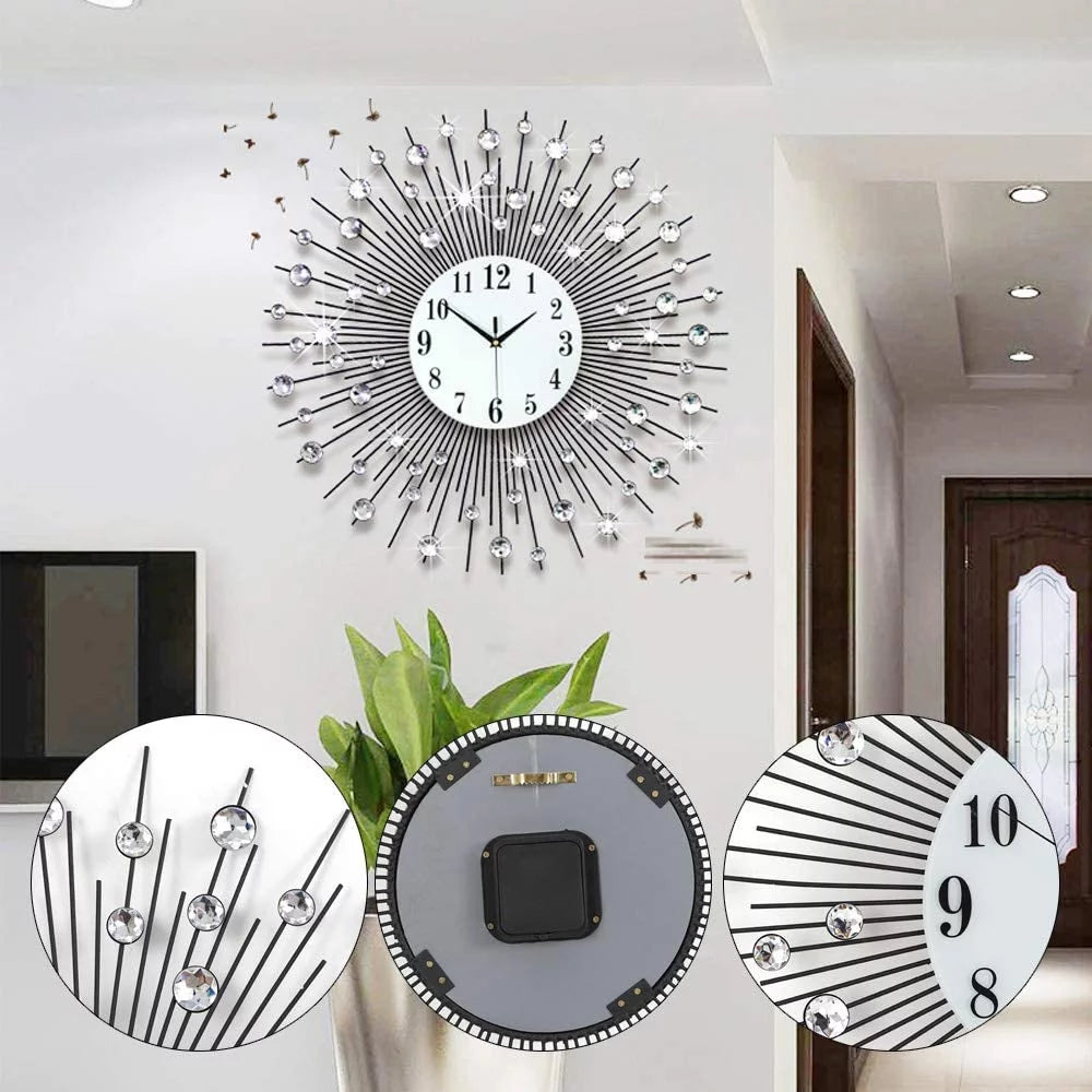 Large Wall Clocks 24 in Modern 3D Crystal Diamond Decorative Q307143
