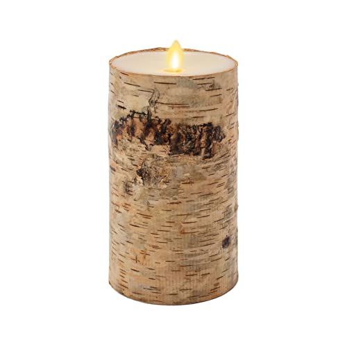 Flameless Candle Pillar with Real Birch Bark Moving Flame LED Battery Operated Lights Unscented (3.5 x 4.5-inch) V206159