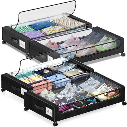 Black 2-Pack 60L Under Bed Storage Containers with Wheels and Clear Lids J294324