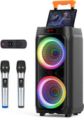 Karaoke Machine with 2 Wireless Microphones, 8" Bluetooth Party Speaker with DJ Light, Rolling Wheels and Trolley J2731