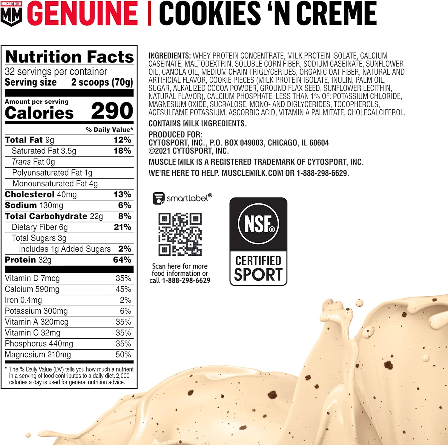 Cookies 'n Crème Protein Powder, 4.94 Pound, 32 Servings B63371