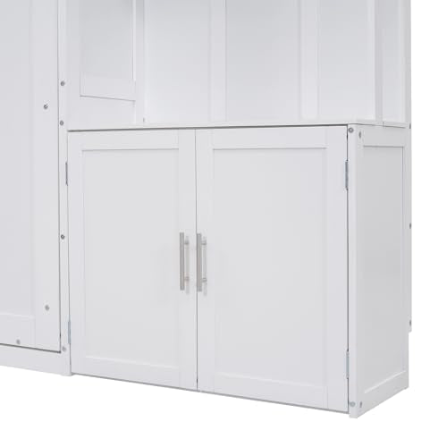 White Solid Wood Queen Size Murphy Bed with Desk G4823