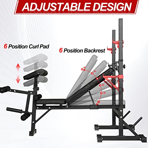 Weight Bench with Squat Rack, Adjustable Bench, Foldable Bench & Barbell Rack Stand, 660Lbs M396410