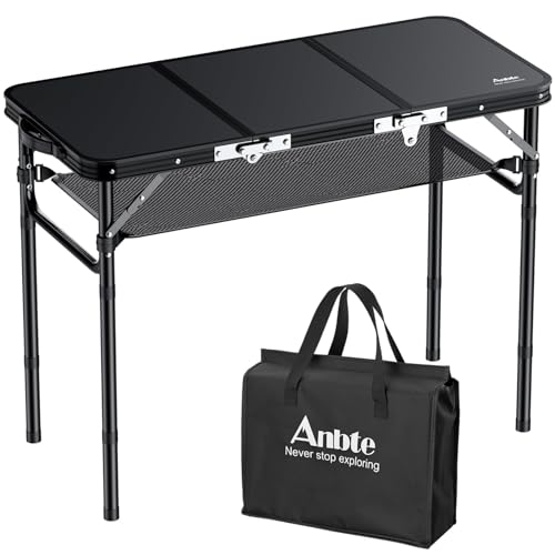 3ft Adjustable Height Aluminum Folding Camping Table with Storage Net P5848
