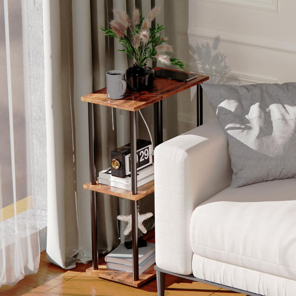3-Tier Narrow Side Table with Charging Station O695588