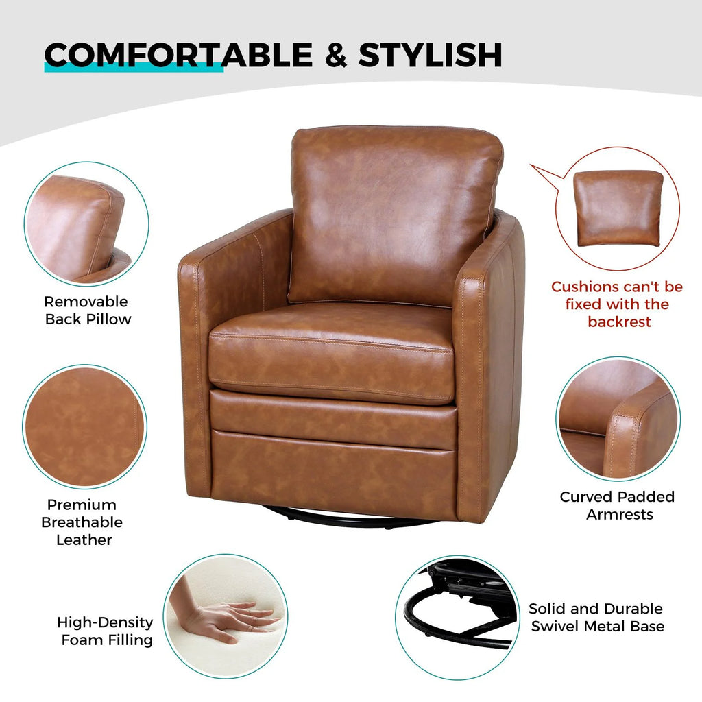 Faux Leather Swivel Accent Chair with Arms D762