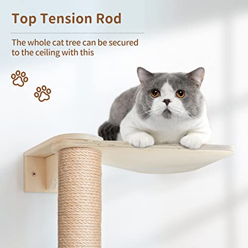 Wood Cat Tower Floor to Ceiling Adjustable with Natural Sisal Rope F77209