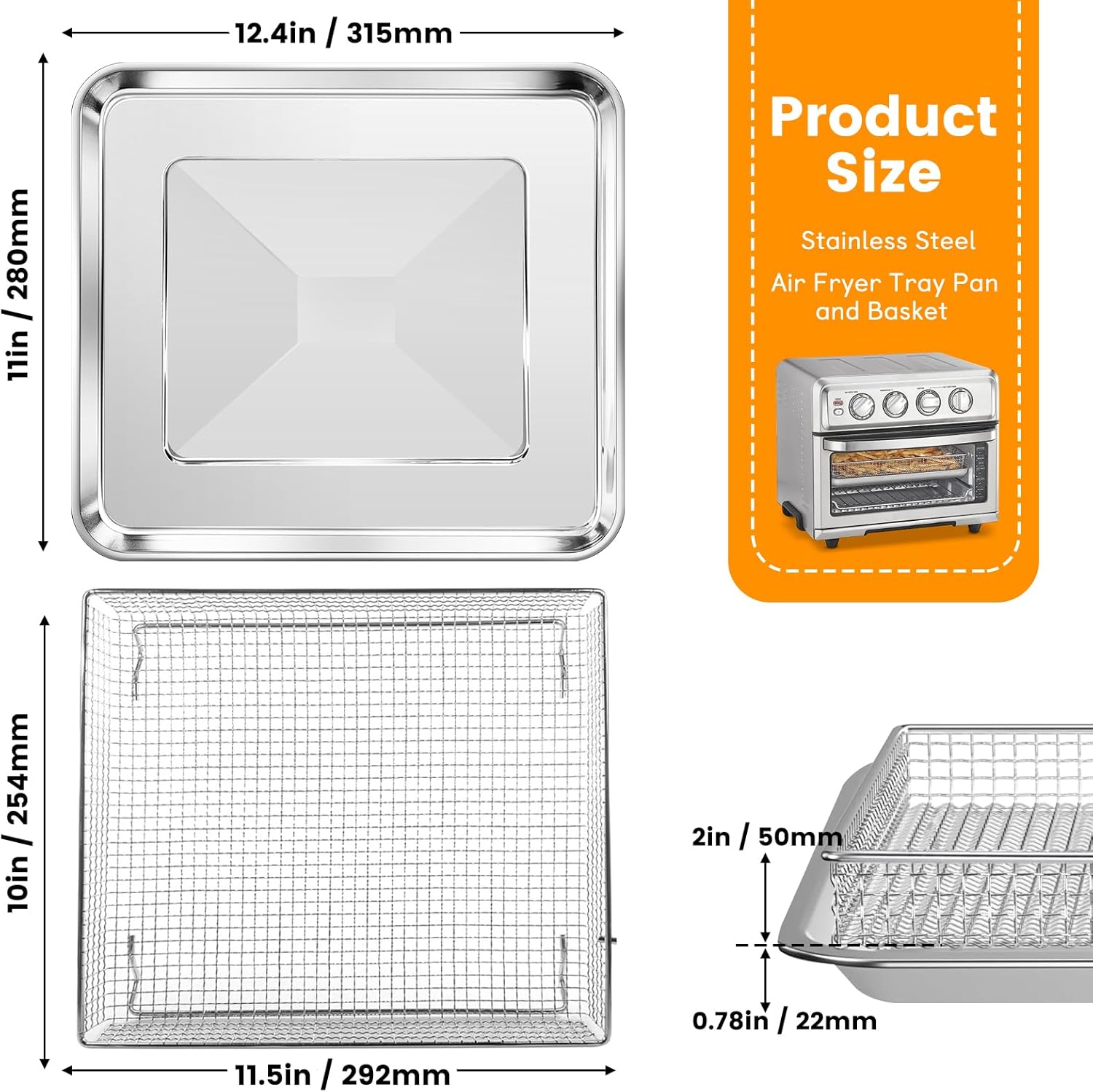 12.2 x 11 Inch Stainless Steel Mesh Air Fryer Basket S6181