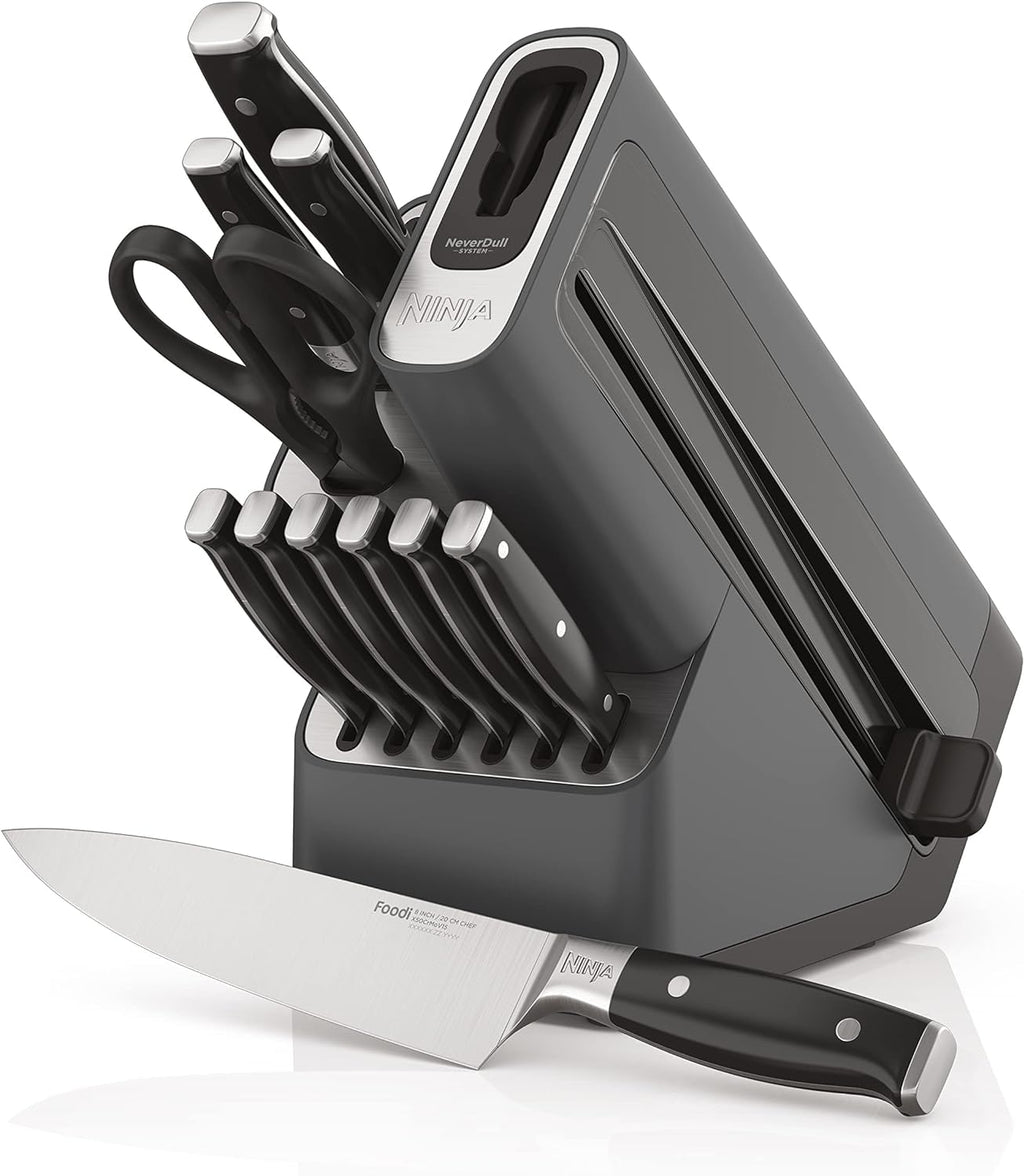 12 Piece German Stainless Steel Knife Block Set with Built-in Sharpener, Black W1052