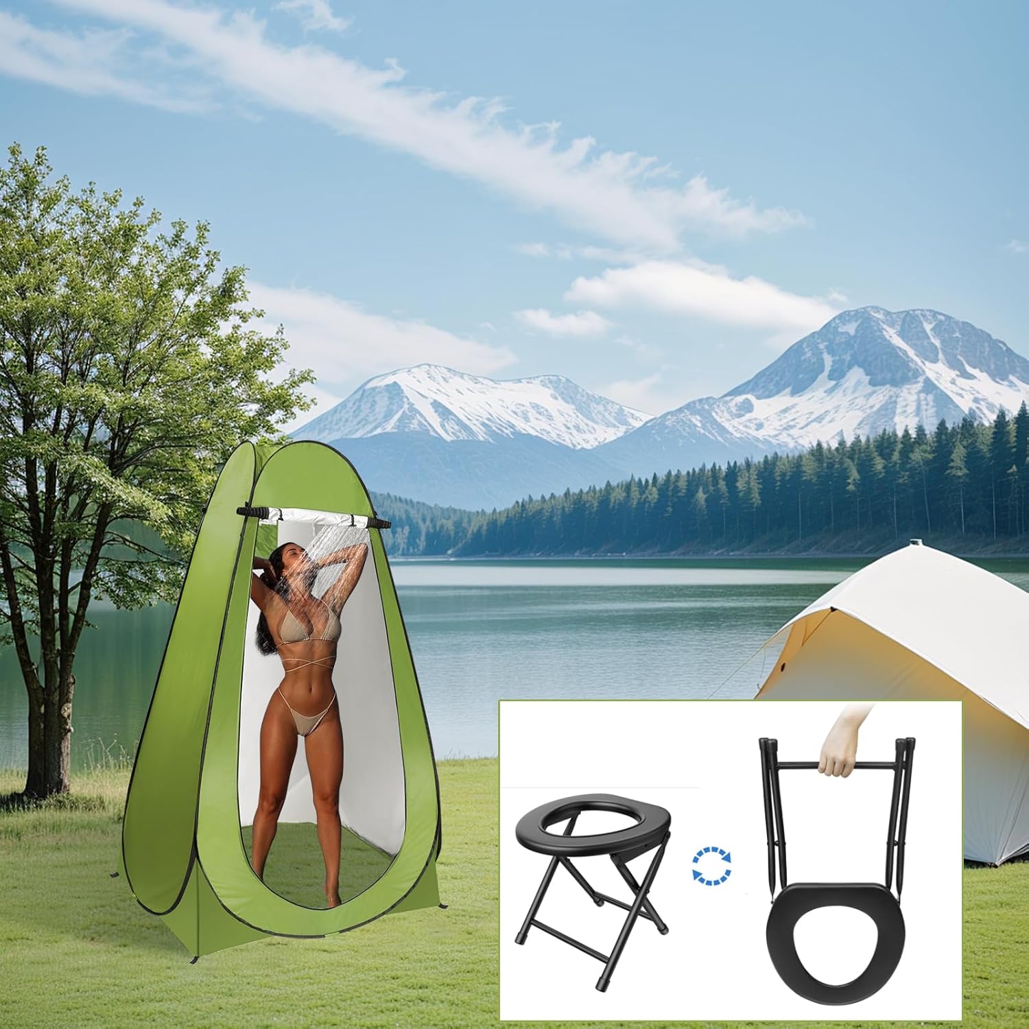 Portable Camping Toilet with Pop up Privacy Tent W869