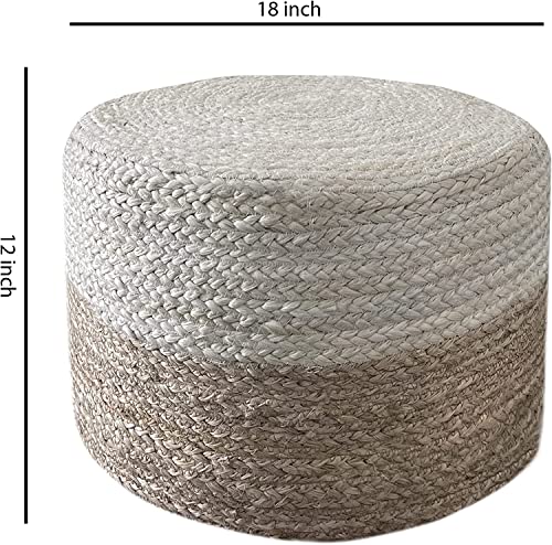 Natural Hand Braided Round Jute Pouf Ottoman A8559
