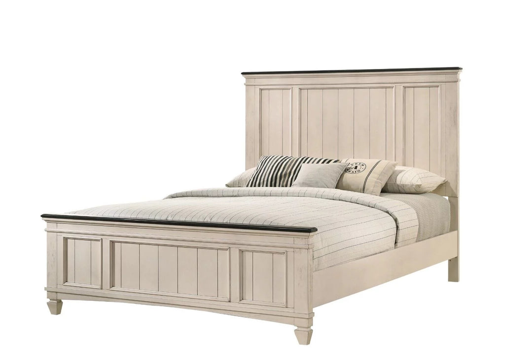 3pc Queen Size Panel Headboard Bed and 2x Nightstands Set Beige Wooden U8664