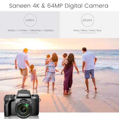 4K 64MP WiFi Touch Screen Digital Camera with Flash, 32GB SD Card, Lens Hood, 3000mAH Battery - Black K660763