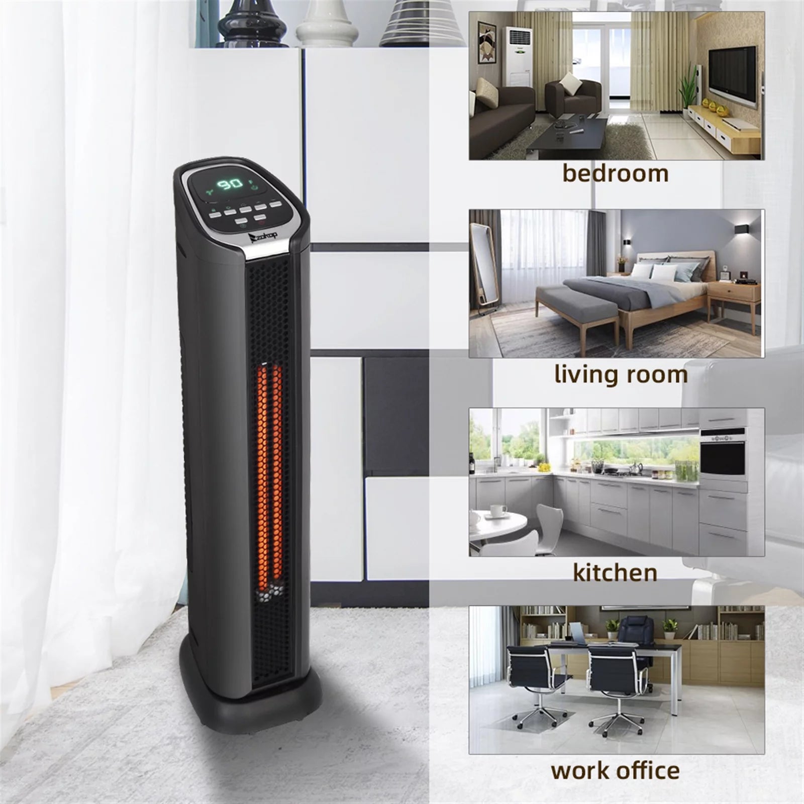 24" 1500W Quartz Infrared Electric Heater with Thermostat, Remote, 3 Modes, 12H Timer, 60 Degree Oscillating L8409