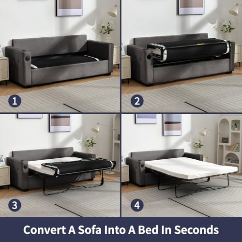 Beige Queen Pull Out Sofa Bed with Memory Foam Mattress K5370