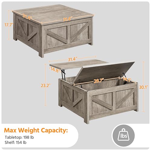 Gray Lift Top Coffee Table with Hidden Storage Compartment P1722