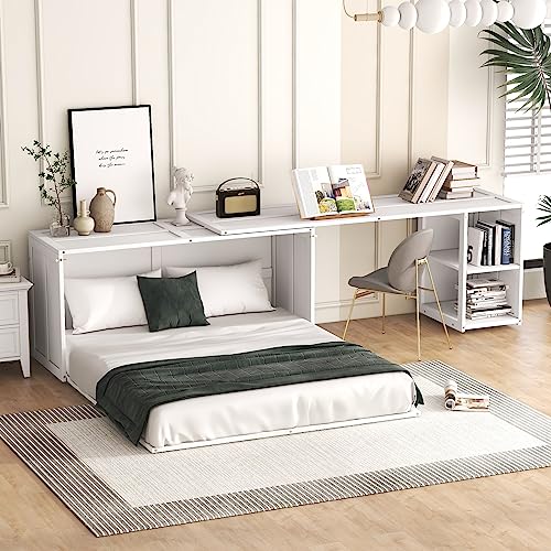 Gray Queen Wood Murphy Bed with Storage Drawer Z898988
